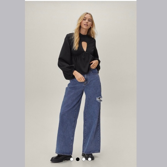 NWT Nasty Gal Peplum Hem Keyhole Detail Blouse Size 4 - Picture 5 of 11